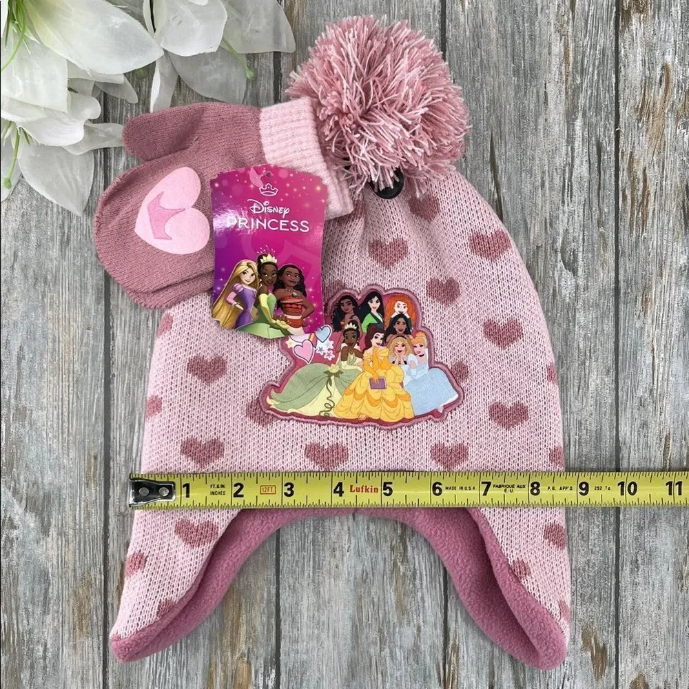 Baby Toddler Disney Princess Pink Beanie and Mittens Set